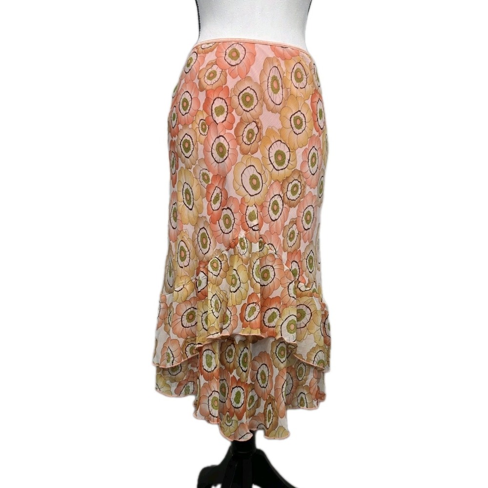 Wrapper Skirt Slip Midi Sz Medium Y2K Floral Mesh Fairy 70s Retro Coquette 3226